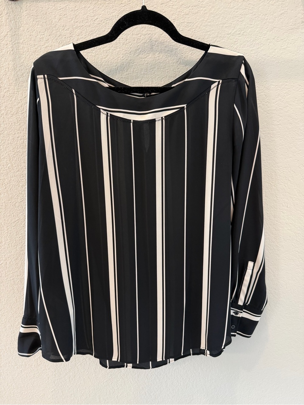 Ann Taylor Black and White Striped Long-Sleeve Blouse